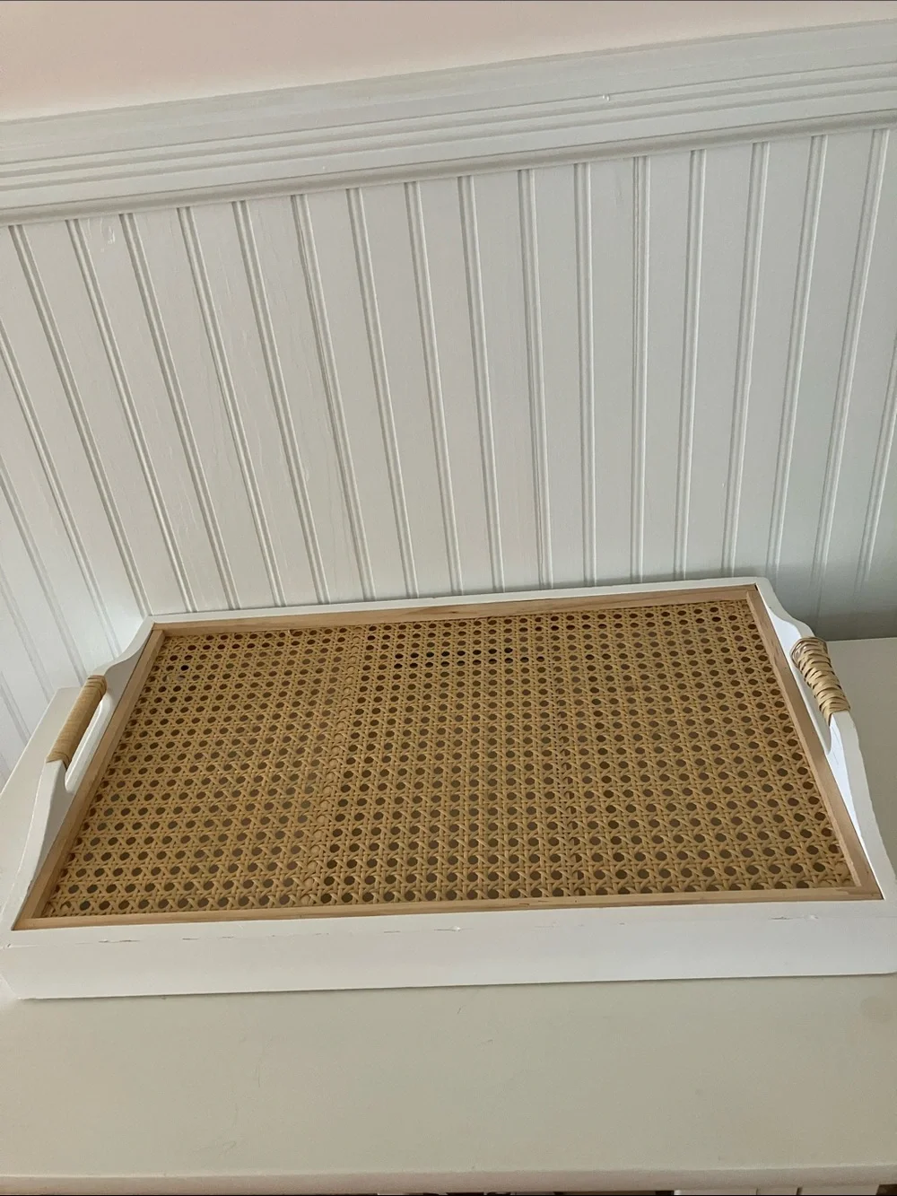 White and Natural Cane Serving Tray - Brand Unspecified